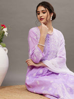 Load image into Gallery viewer, Mauve cotton anarkali with chikankari
