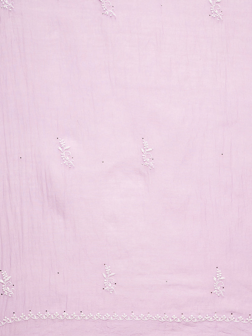 Mauve mul chanderi unstitched kurta with dupatta with chikankari - Rakhi Apparels
