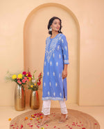 Load image into Gallery viewer, Bluish Grey Cotton Chikankari Kurta for Women | Round Neck