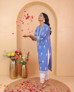 Load image into Gallery viewer, Bluish Grey Cotton Chikankari Kurta for Women | Round Neck