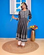 Load image into Gallery viewer, Black Cotton Chikankari Anarkali Kurta for Women | Round Neck