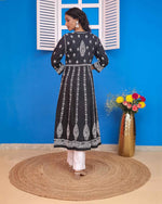 Load image into Gallery viewer, Black Cotton Chikankari Anarkali Kurta for Women | Round Neck