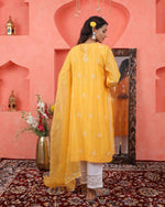 Load image into Gallery viewer, Mustard yellow chikankari/mukaish chanderi kurta +slip+dupatta