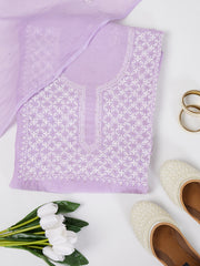 Mauve mul chanderi unstitched kurta with dupatta with chikankari - Rakhi Apparels