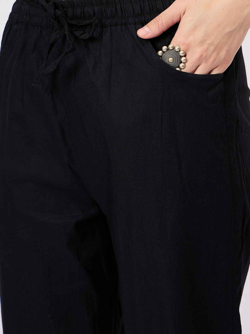 Black chikankari cotton kurta with pants set of 2