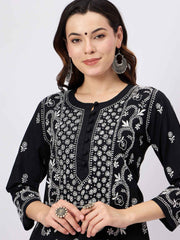 Black chikankari cotton kurta with pants set of 2