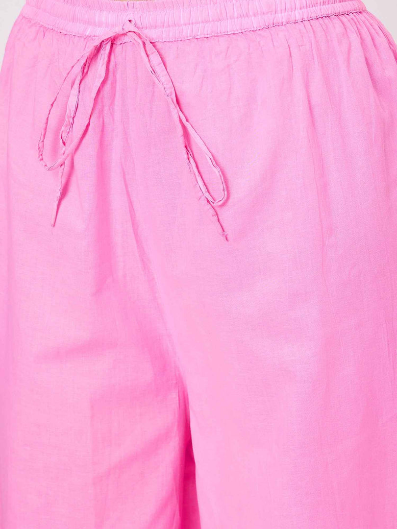 Pink cotton chikankari kurta with sharara set of 2