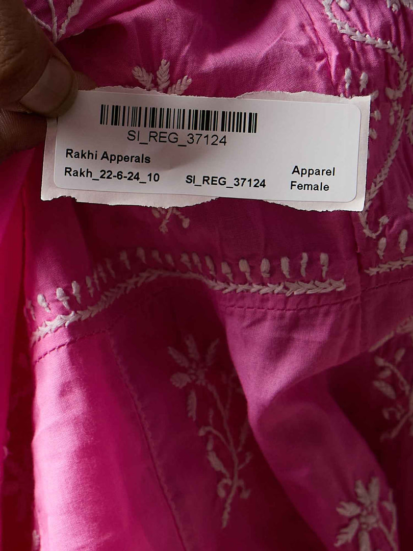 Pink round neck chikankari cotton anarkali