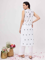 Load image into Gallery viewer, white cotton sleeveless kurta with chiknakari and collar slit
