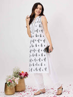 Load image into Gallery viewer, white cotton sleeveless kurta with chiknakari and collar slit
