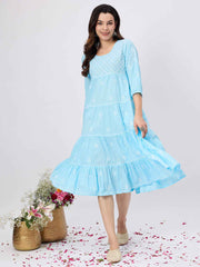 Blue chikankari  dress with tiers