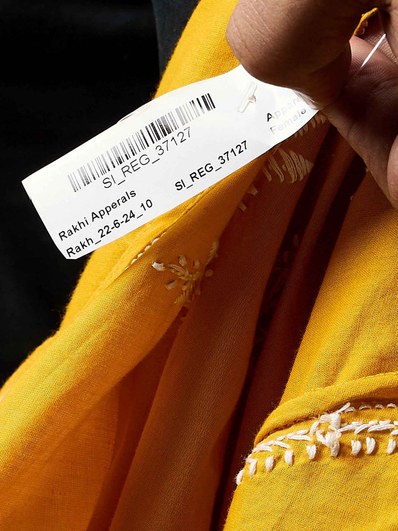 mustard yellow chikankari cotton mul dress