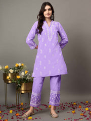 mauve coitton  cord set with chikankari set of 2