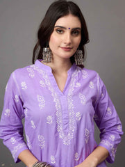 mauve coitton  cord set with chikankari set of 2