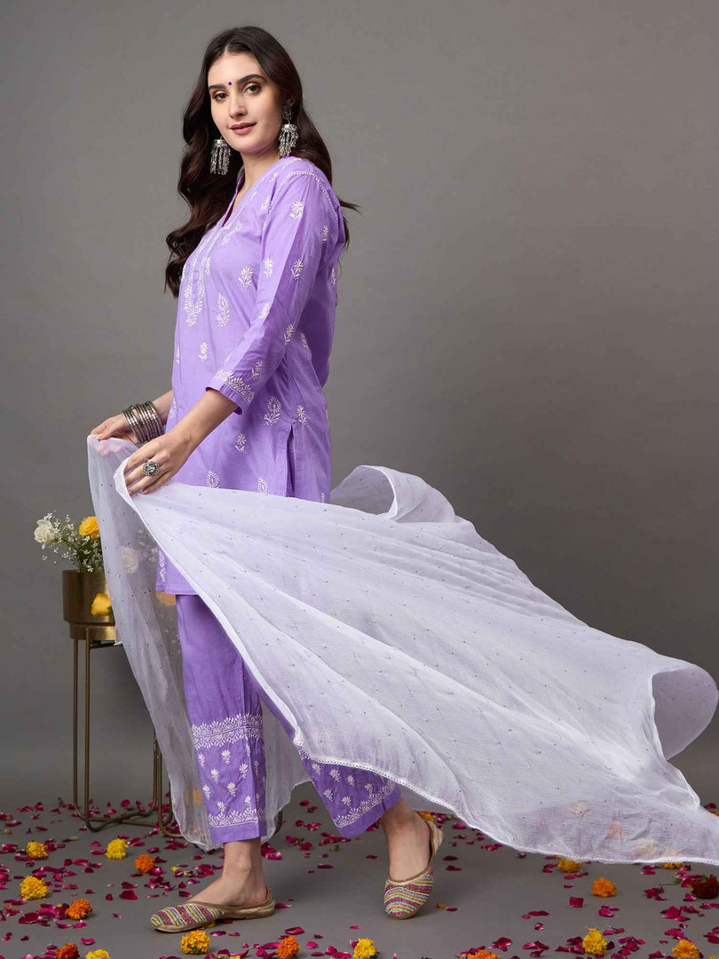 mauve coitton  cord set with chikankari set of 2