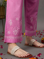Load image into Gallery viewer, Rose pink coitton  cord set with chikankari set of 2
