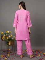 Load image into Gallery viewer, Rose pink coitton  cord set with chikankari set of 2
