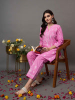 Load image into Gallery viewer, Rose pink coitton  cord set with chikankari set of 2
