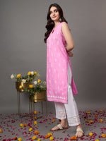 Load image into Gallery viewer, rose pink cotton sleeveless kurta with chiknakari and colloar slit - Rakhi Apparels
