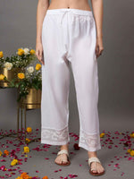Load image into Gallery viewer, White cotton pants organza insert and chikankari
