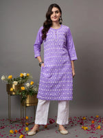 Load image into Gallery viewer, Purple cotton round neck kurta with all over jaal chikankari - Rakhi Apparels
