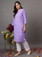 Load image into Gallery viewer, Purple cotton round neck kurta with all over jaal chikankari - Rakhi Apparels
