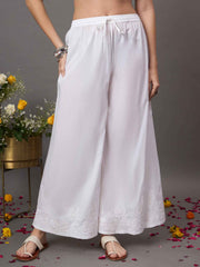 White cotton palazzo with keri and  floral pattern chikankari
