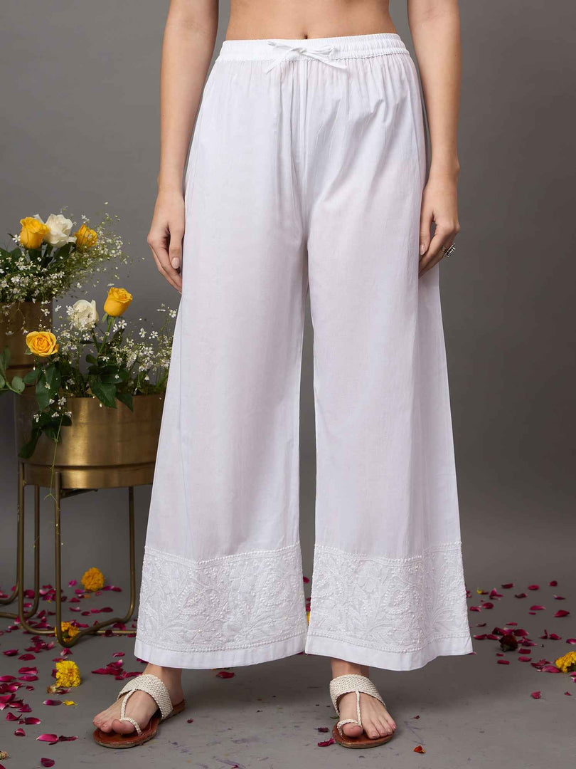 White Cotton Chikankari Palazzo