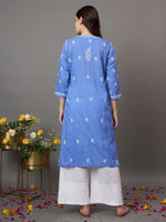 Load image into Gallery viewer, Greyish Blue cotton chikankari kurta with front yoke design - Rakhi Apparels
