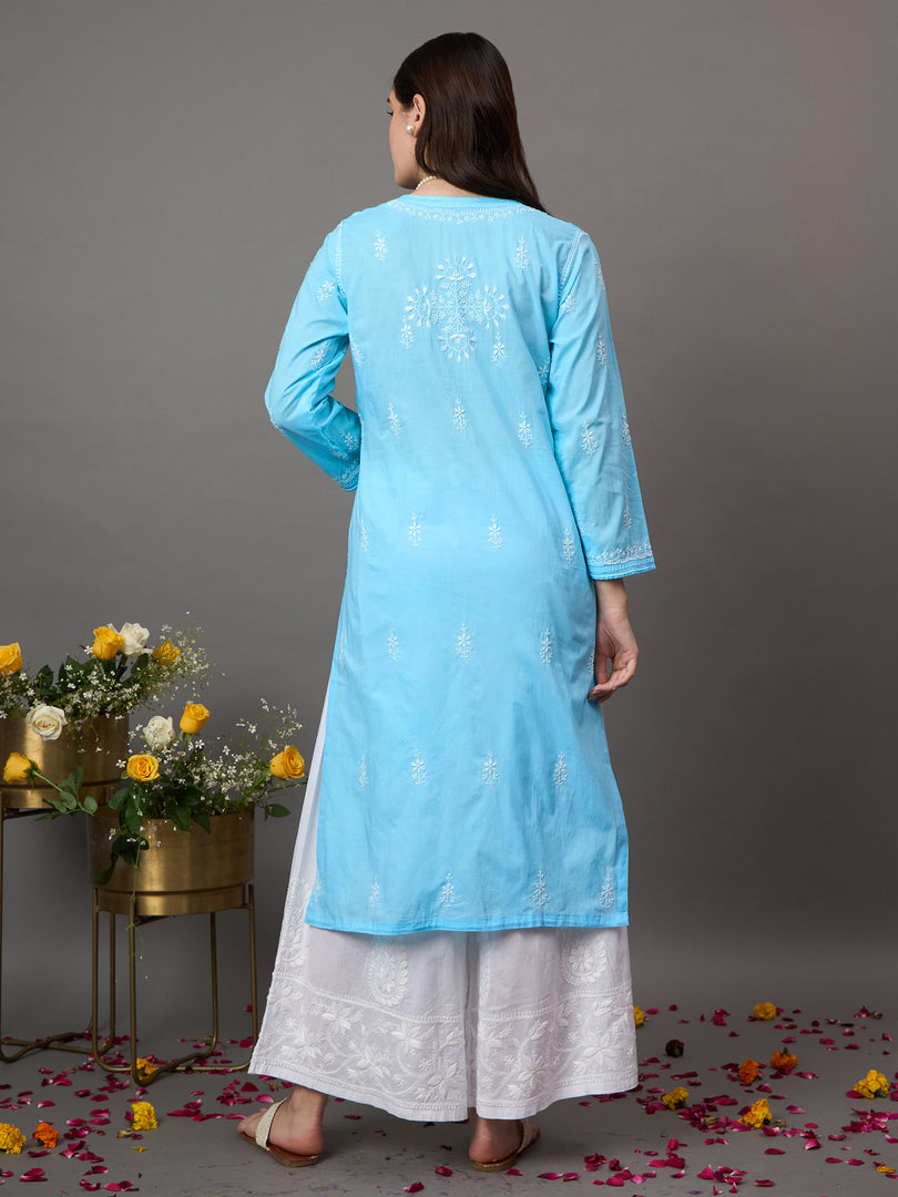 Sky Blue chikankari Embroidered Kurta