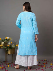 Sky Blue chikankari Embroidered Kurta