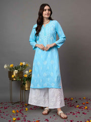 Sky Blue chikankari Embroidered Kurta