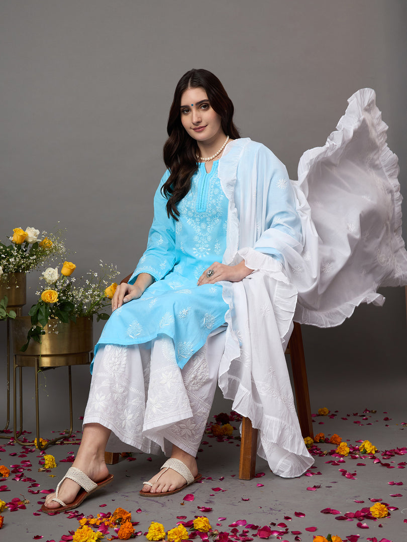 Sky Blue chikankari Embroidered Kurta