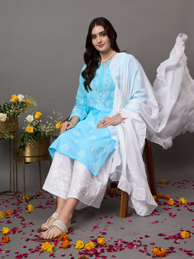 Sky Blue chikankari Embroidered Kurta