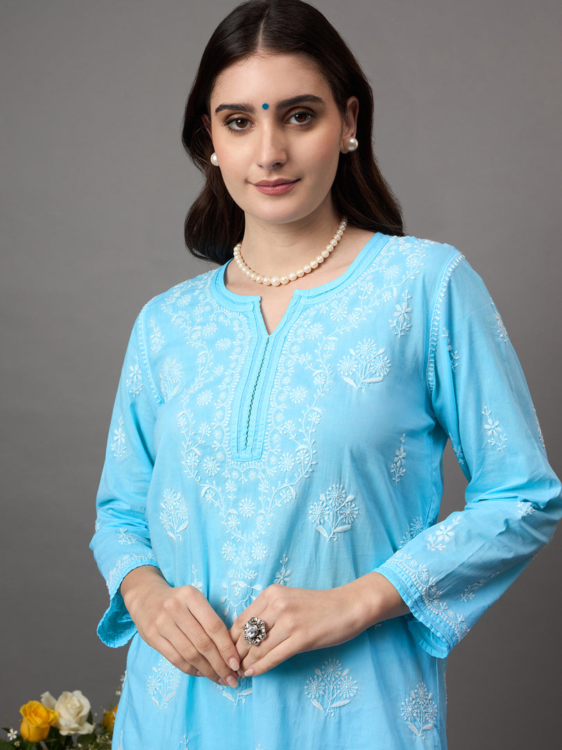 Sky Blue chikankari Embroidered Kurta
