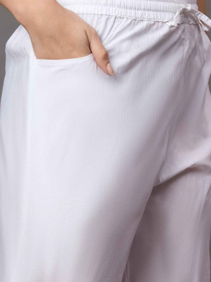 White cotton chikankari kurta with pants set of 2