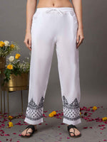 Load image into Gallery viewer, White cotton chikankari kurta with pants set of 2
