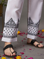 Load image into Gallery viewer, White cotton chikankari kurta with pants set of 2
