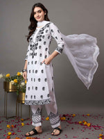 Load image into Gallery viewer, White cotton chikankari kurta with pants set of 2
