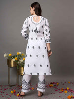 Load image into Gallery viewer, White cotton chikankari kurta with pants set of 2
