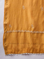 Load image into Gallery viewer, mustard chikankari  and mukaish work chanderi kurta with slip and dupatta set of 2
