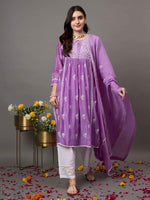 Load image into Gallery viewer, mauve  chikankari and mukaish work chanderi kurta with slip and dupatta
