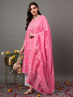 Load image into Gallery viewer, Light pink chikankari and mukaish work chanderi kurta with slip and dupatta set of 2
