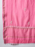 Load image into Gallery viewer, Light pink chikankari and mukaish work chanderi kurta with slip and dupatta set of 2
