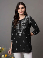 Load image into Gallery viewer, Black cotton chikankari top
