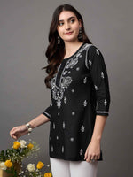 Load image into Gallery viewer, Black cotton chikankari top
