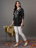 Load image into Gallery viewer, Black cotton chikankari top
