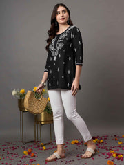 Black cotton chikankari top