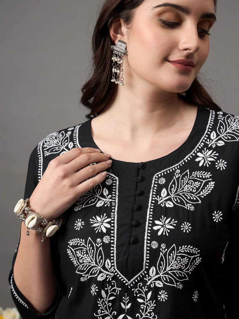 Black cotton chikankari top