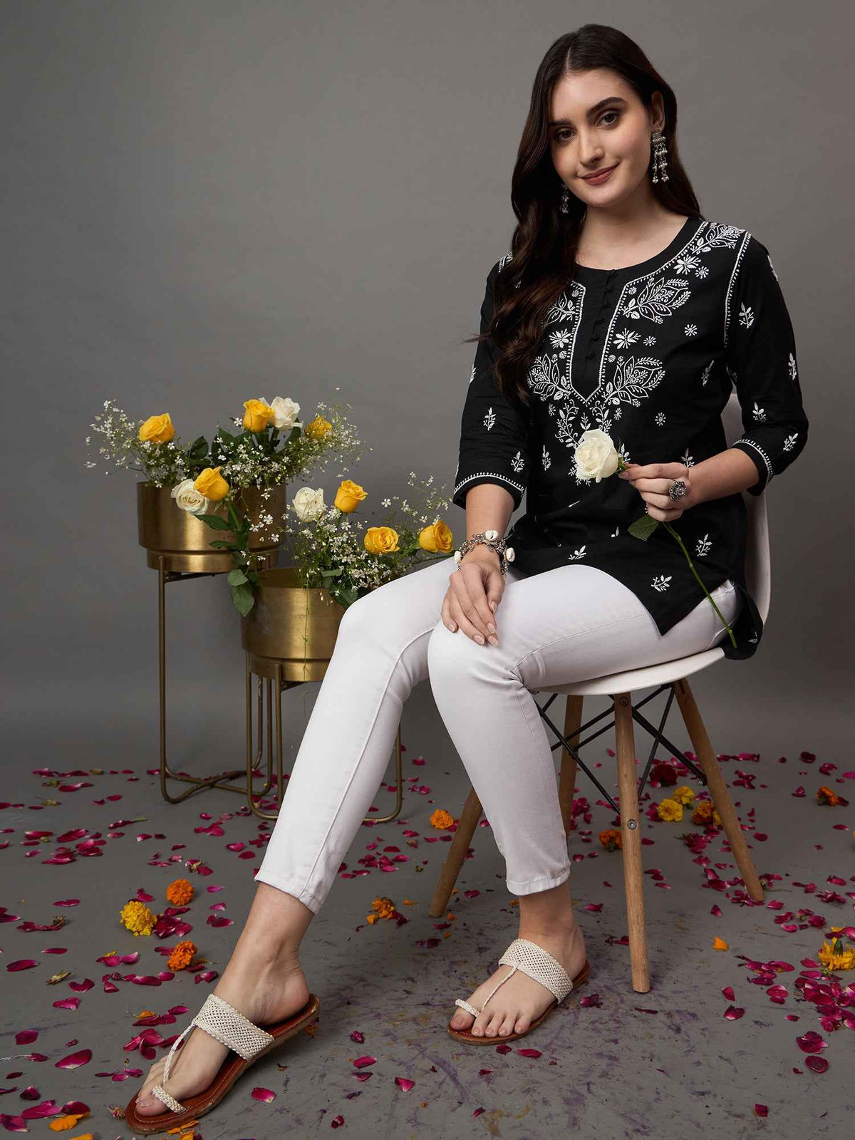 Black cotton chikankari top